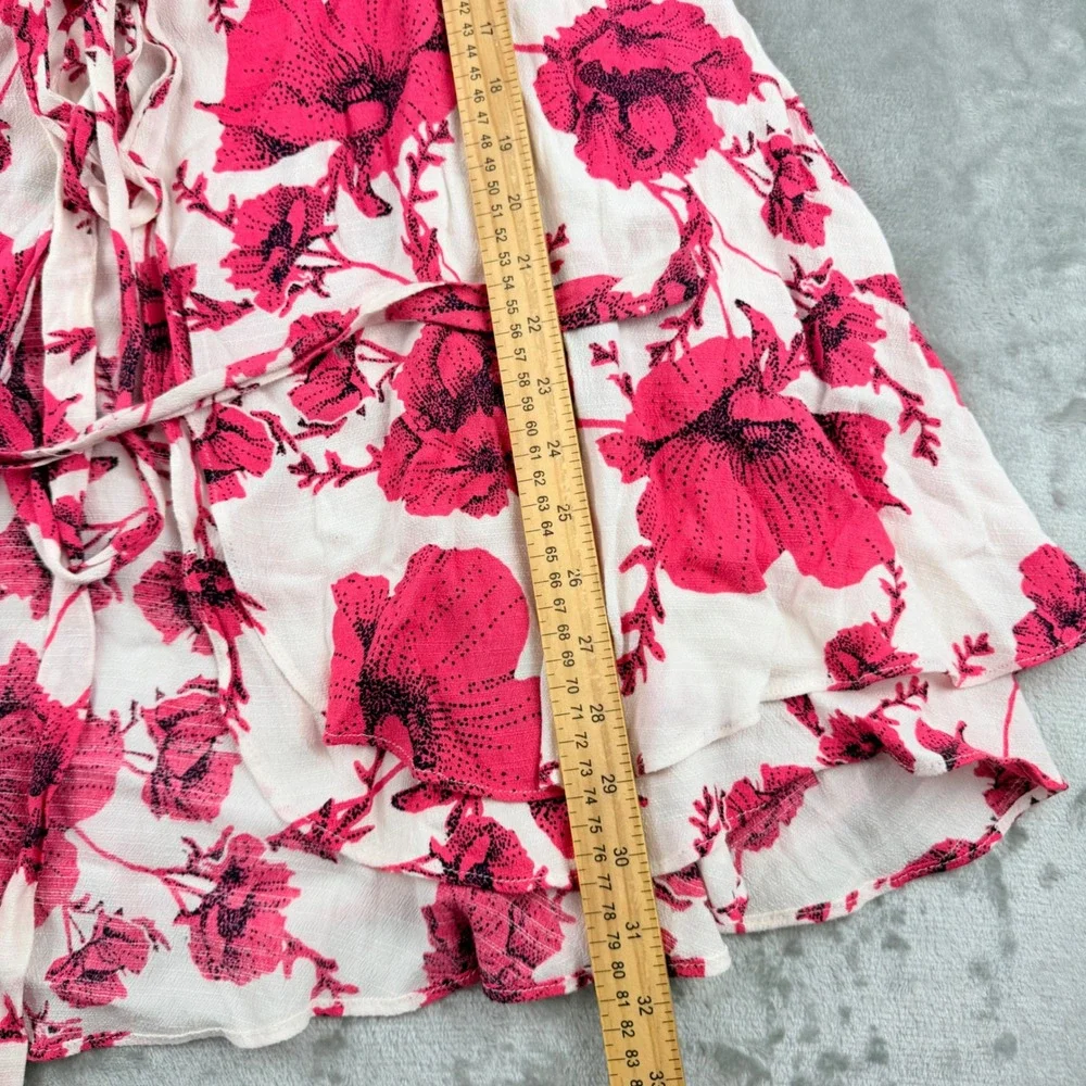 Free People Pink White Floral Ruffle Wrap Mini Dress Women's XS OB1151045